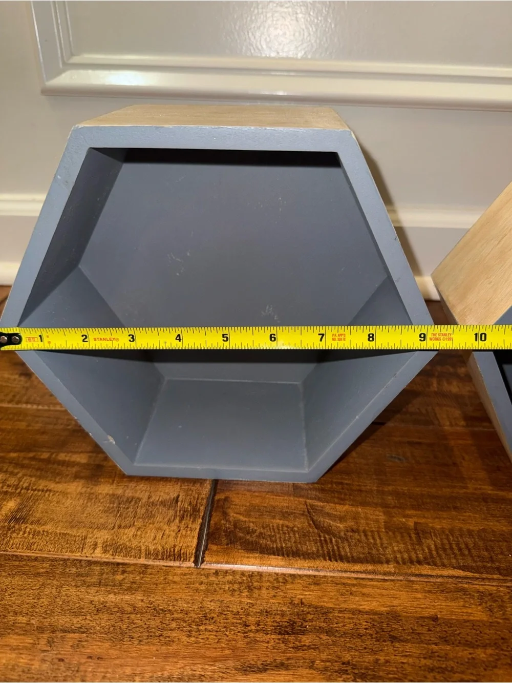 Pair of Wooden Hexagon shelves Grey Display Shadow Boxes 2